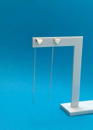 Сережки срібло 925 кульчики срібні протяжки серце имп 25482