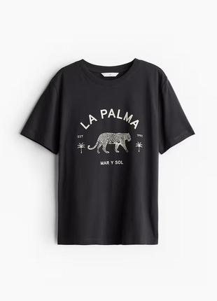 Футболка hm h&m леопард с надписью размер с s однотонная рисунок