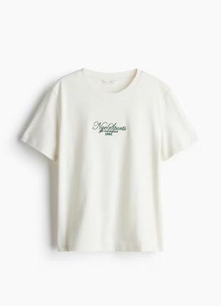 Футболка молочная молочного цвета с вышитой надписью hm h&m xl oversize3 фото