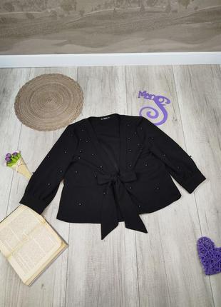 Женская блузка без застёжки shein рукав три четверти черная размер s (44)