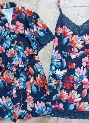 Arco iris домашній комплект халат+ пеньюар з мереживом s-розмір. україна  новий