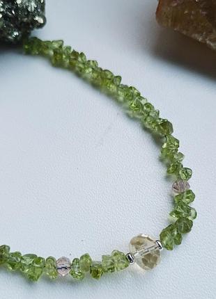 Браслет из натурального хризолита и цитрина