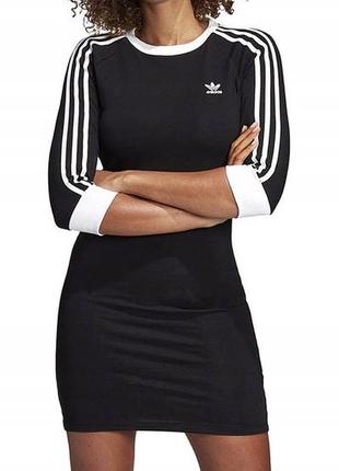 Сукня чорного кольору з лампасами три смужки рукав 3/4 schedule adidas, розмір 12 (s-m)