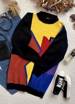 Теплая яркая удлиненная кофта платья свободного кроя с шерстью (50%)