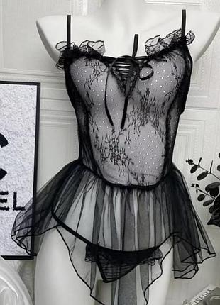 Кружевной пеньюар+чулки сетка