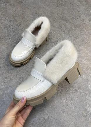 Изысканные оригинальные туфли лоферы norka max мех цельная норка натуральная кожа замш