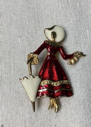 Брошь ретро «мори поппинс» золотистого тона