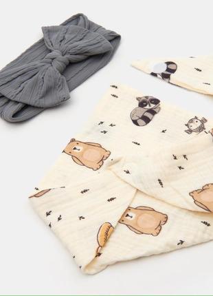 Новый фирменный набор детские нагрудники и повязка на головку девочке зверята слюнявчик кутик sinsay