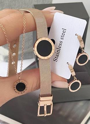 Набор медсталь, черный круг, буллгари bvlgari серьги браслет ремешок колье подвеска