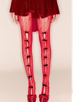 Колготки nodress сетка красные яркие колготы принт узор рисунка 2025