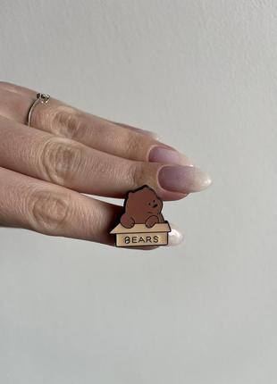 Пін значок металевий брошка коричневий ведмідь в коробці bear