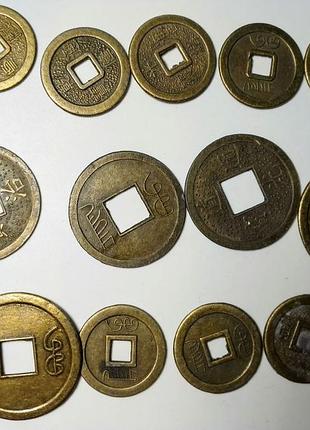 Подвеска декор китайская монетка для рукоделия под латунь набор 12 шт