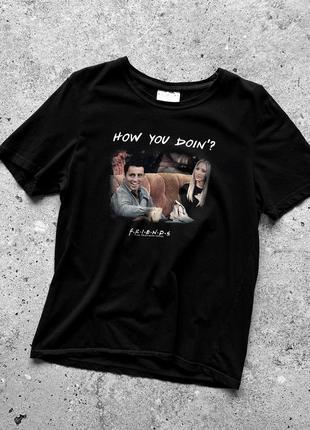 Friends tv series movie “how you doin” mens black short sleeve t-shirt big print футболка з принтом