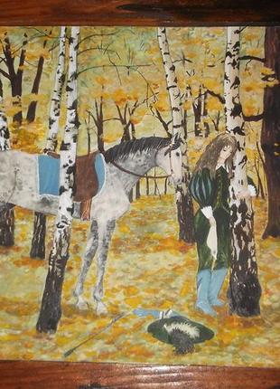 Картина акварель "девушка и конь"
