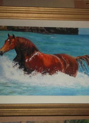 Картина  "рыжая лошадь и море"