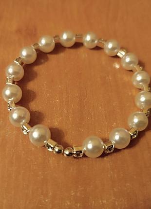 Браслет пружинка дорожка страз и жемчуга