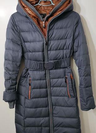 Жіночий зимовий пуховик синій теплий з каптуром р.44\s\42 classic&fashion