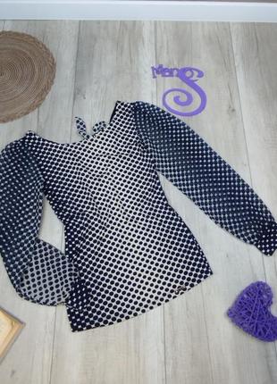 Женская блузка giyas с длинным рукавом чёрно белая в горох размер м (46)