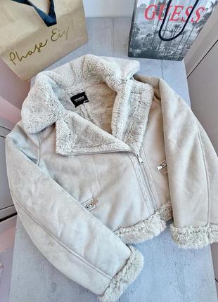 Дубльонка коротка сіра еко хутро замша