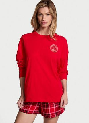 Пижамы victoria's secret лонгслив хлопок + шорты фланель размер s