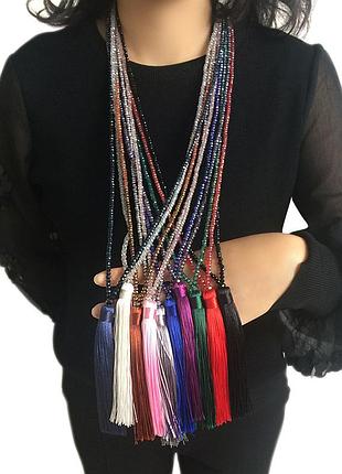 Элегантный сотуар с шёлковой кисточкой, колье, различные цвета, ожерелье, бусы, кулон