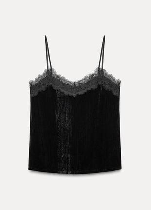 Оригінальний оксамитовий топ на бретелях з мереживомз нової колекції new collection zara original.