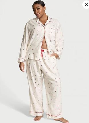 Пижама виктория секрет flannel long pajama set coconut white skiers