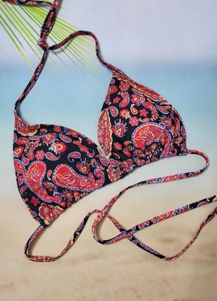 Купальный лиф шторка на кулиске, халтер с завязками на шее, принт турецкие огурцы, размер xl