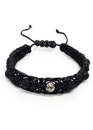 🔺🖤🩶чоловічий браслет фенечка у стилі шамбала натуральна вулканічна лава