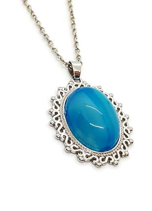 🔺⛓️🩵 кулон на ланцюжку в стилі вiнтаж вставка натуральний блакитний агат
