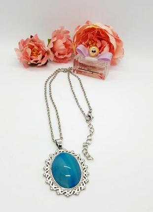 🔺⛓️🩵 кулон на ланцюжку в стилі вiнтаж вставка натуральний блакитний агат2 фото