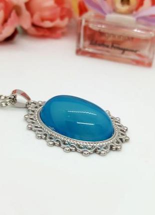 🔺⛓️🩵 кулон на ланцюжку в стилі вiнтаж вставка натуральний блакитний агат4 фото