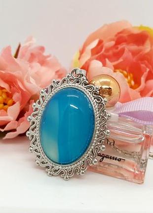 🔺⛓️🩵 кулон на ланцюжку в стилі вiнтаж вставка натуральний блакитний агат3 фото