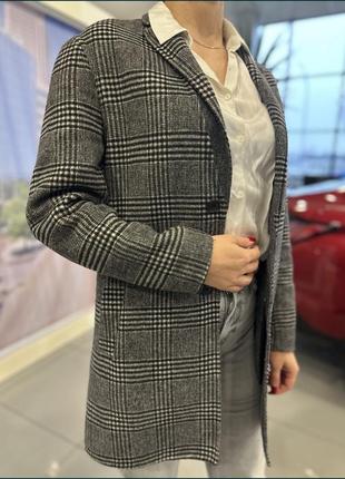 Пальто жакет zara в клетку шерсть