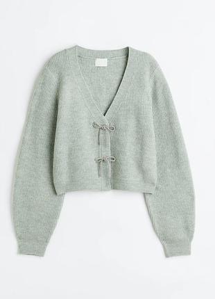 Кофта святкова м’ятна h&m зі стразами бантиками вʼязана кофтинка