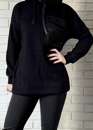 Черное худи удлиненное в стиле zara 2