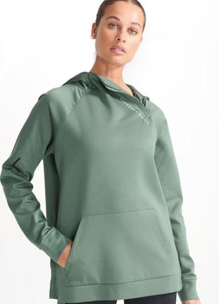 Пуловер женский для тренировок с капюшоном, темный хаки, размер l