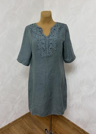 Льняное платье с декором по груди,италия