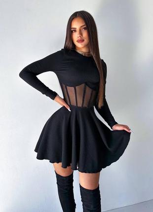 Корсетное платье мини короткая рубчик