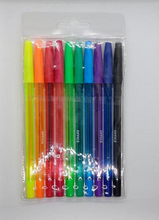 Набор ручек шариковых office 10 шт, 10 цветов