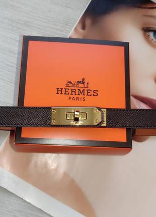 Трендовий коричневий шкіряний ремінь в стилі hermes kelly gold