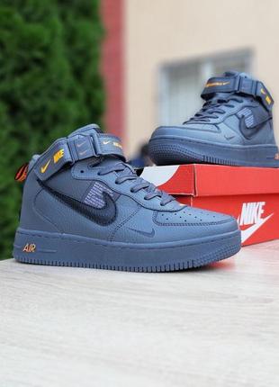 Мужские кроссовки nike air force 1 mid lv8 серые с оранжевым высокие7 фото