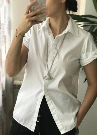 Хлопковая белая рубашка с коротким рукавом victoria beckham xs-s