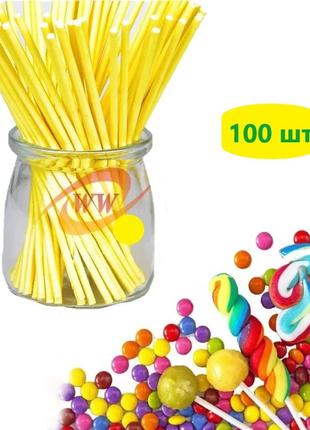 Паперові еко палички для кейк-попсів та льодяників 150*3,5 мм 100 шт (жовтий)