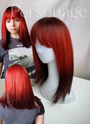 Парик красно черная, парик омбре, искусственные волосы, ровный парик
