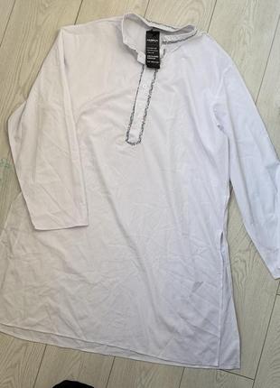 Длинная рубашка xxl с рукавом и вышивкой на воротнике новая