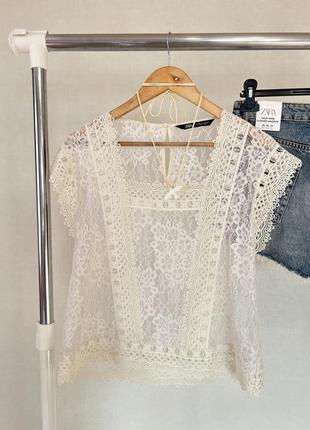 Бежева мереживна блуза zara 🕊️
