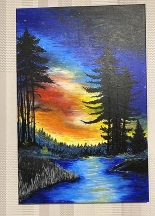 Картина маслом на полотні ліс пейзаж