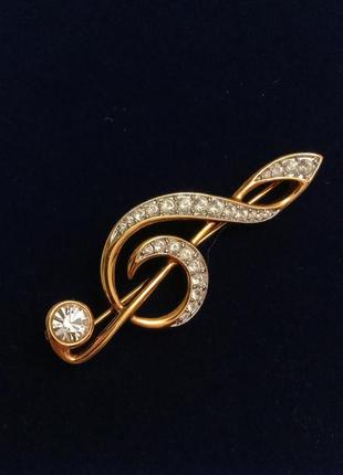 Позолоченная винтажная брошь swarovski сваровски клейма