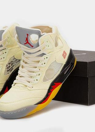 Nike air jordan 5 retro off white sail, кроссовки высокие найк джордан 5, кроссовки мужское найк джордан, женские кроссовки джордан